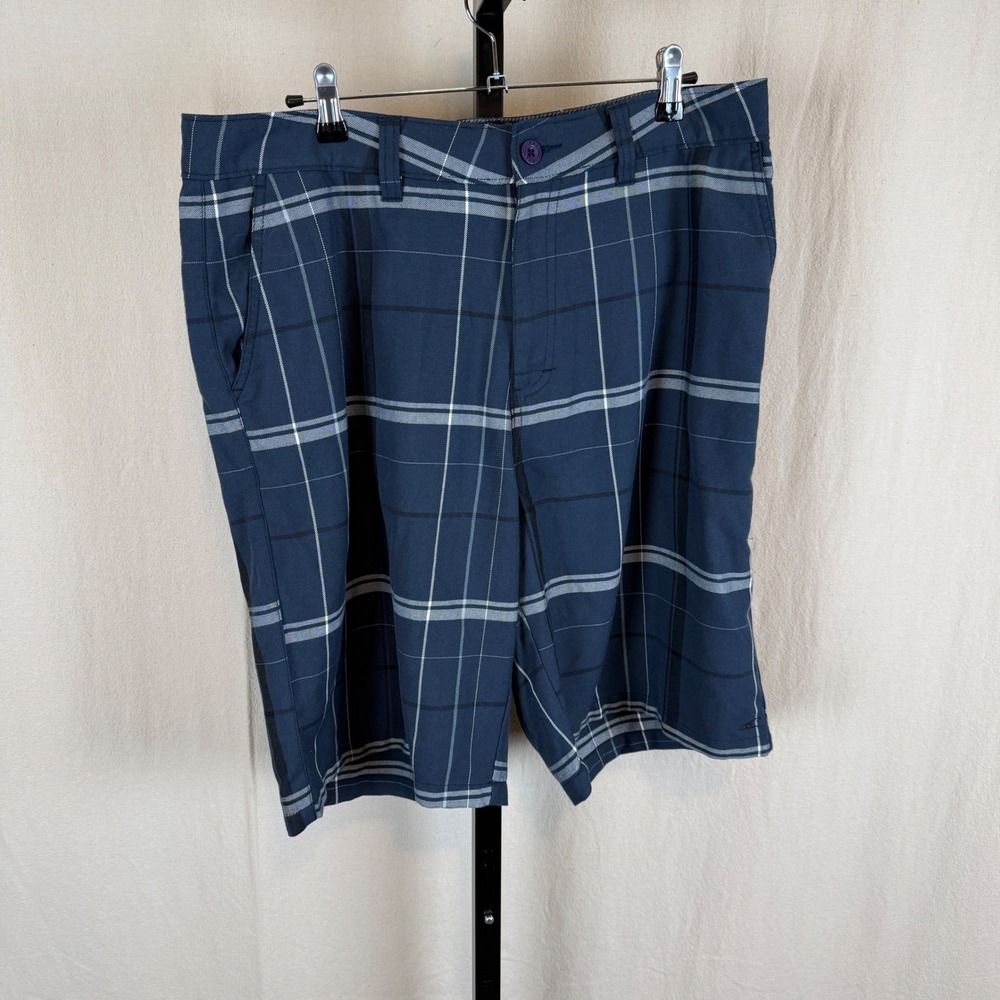 ONeill Mens Plaid Hybrid Walk Shorts Blue White Size 36 Casual Surf Style